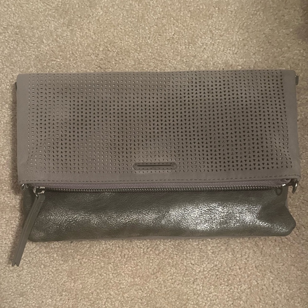 Stella & Dot gray purse- clutch with attachable matching/adjustable strap.